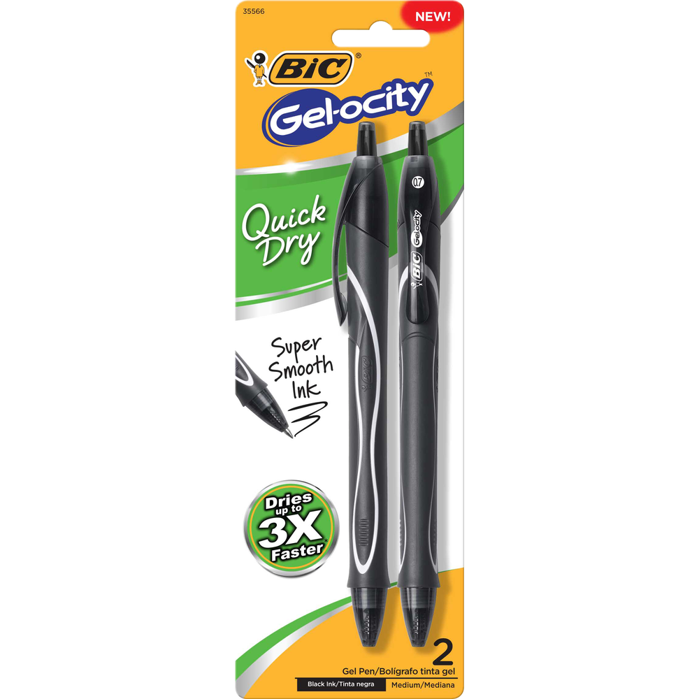 BIC Gel-ocity Quick Dry Retractable Gel Pen | .7mm Black 2Pk BP