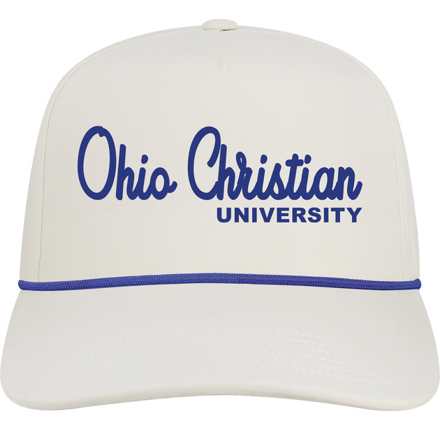 5-Panel Adjustable Hat | White With Blue Rope