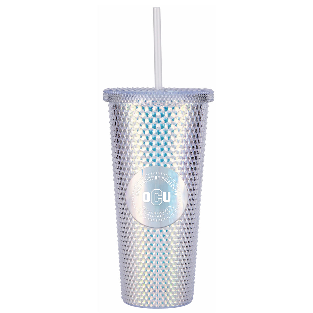 Galway 24oz Studded Travel Tumbler w/Straw, Clear Iridescent