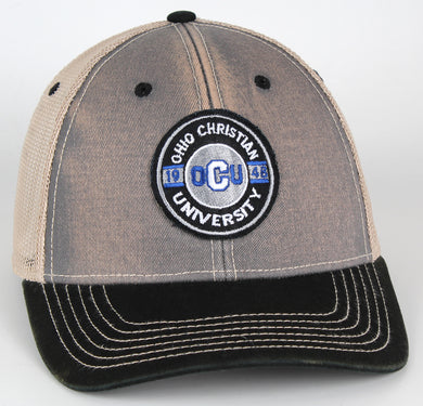 AHEAD Tea Stained Twill Structured Cap with Circle Twill Logo, (C14TS3), Storm/Black